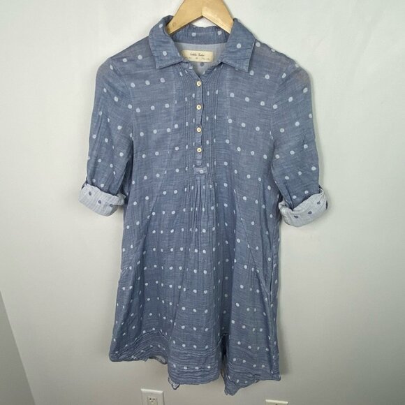 Anthropologie Isabella Sinclair Trovata Chambray Dress Size XS Polka Dot Boho - Picture 12 of 12